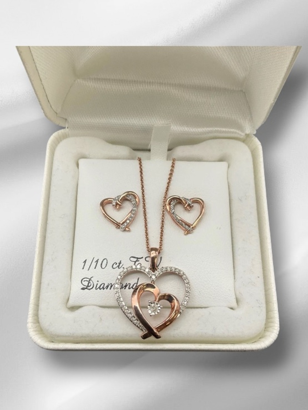 JWBR Genuine Diamond Gold Sterling silver Heart necklace and earrings